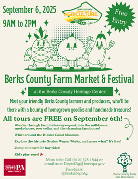 Farm Market Festival Flyer with event information and vegetable graphics