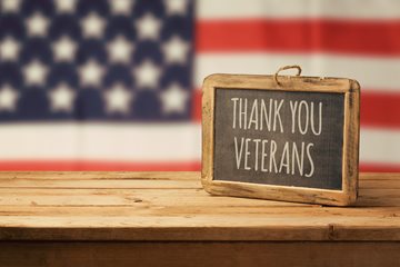 Image of a flag and a Thank You Veterans sign