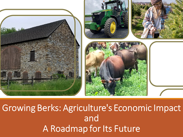 Ag Study Presentation Image with barn, cattle, tractor, and Christmas trees