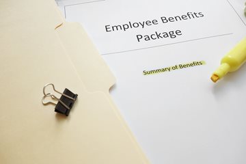image of a tablet that says employee benefits